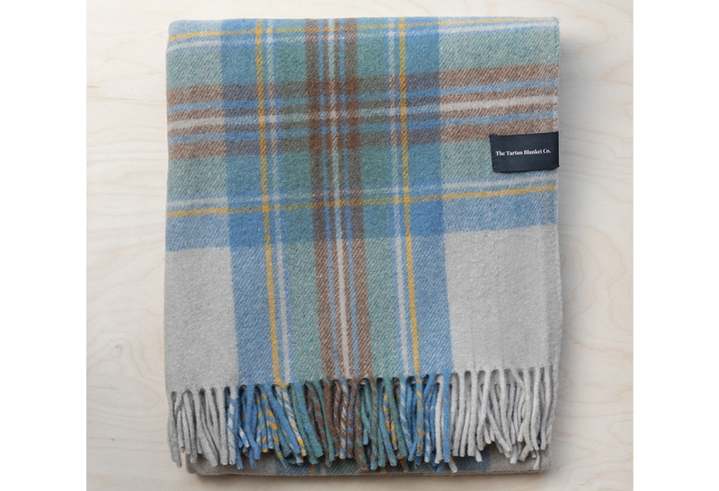 Recycled Wool Knee Blanket In Stewart Muted Blue Tartan Classic by The