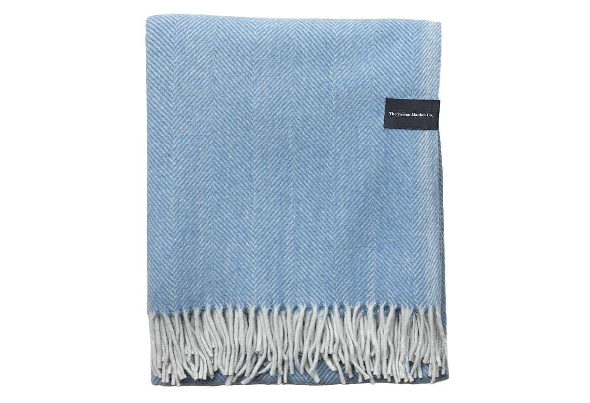Recycled Wool Knee Blanket In Sky Blue Herringbone Contemporary by The