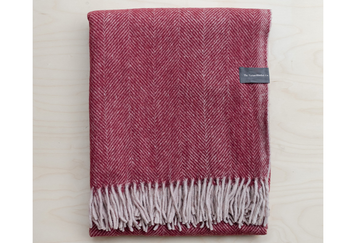 Recycled Wool Knee Blanket In Burgundy Herringbone Contemporary by The
