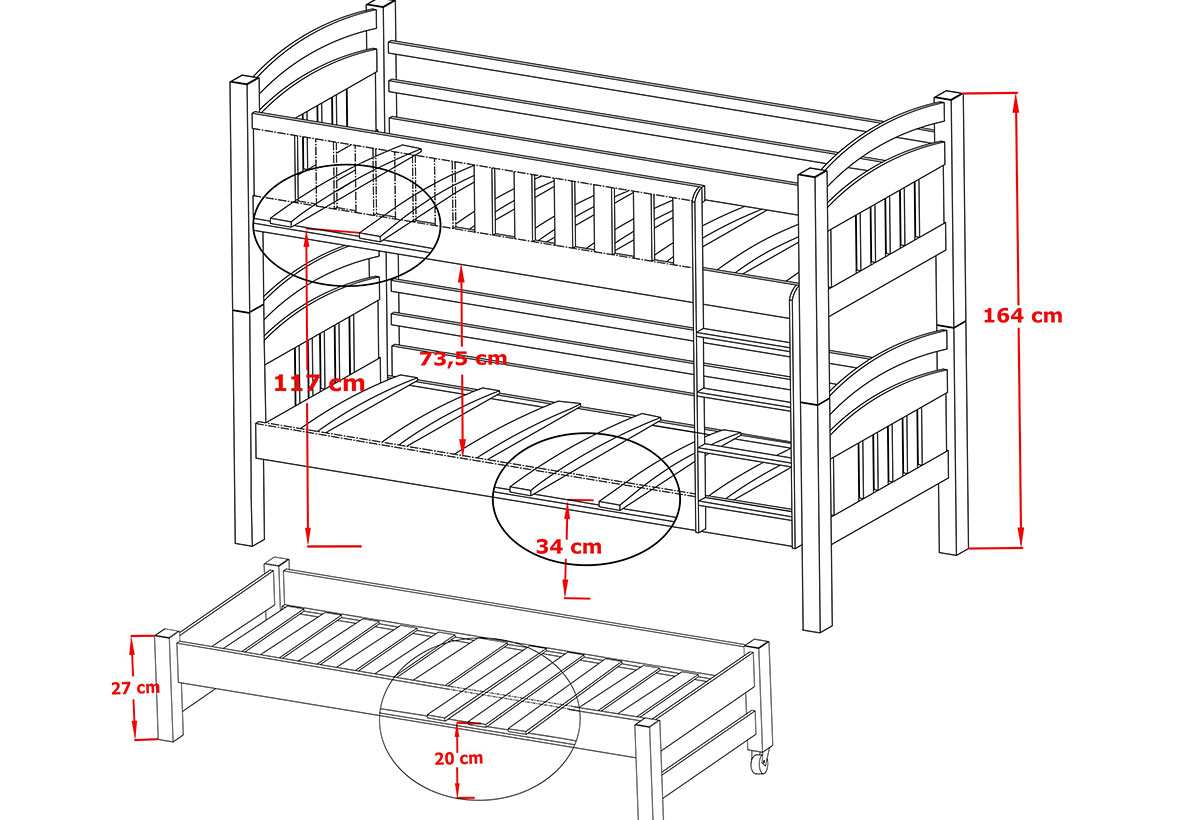 White R Fm Wooden Bunk Bed Blanka With Trundle And Storage Contemporary