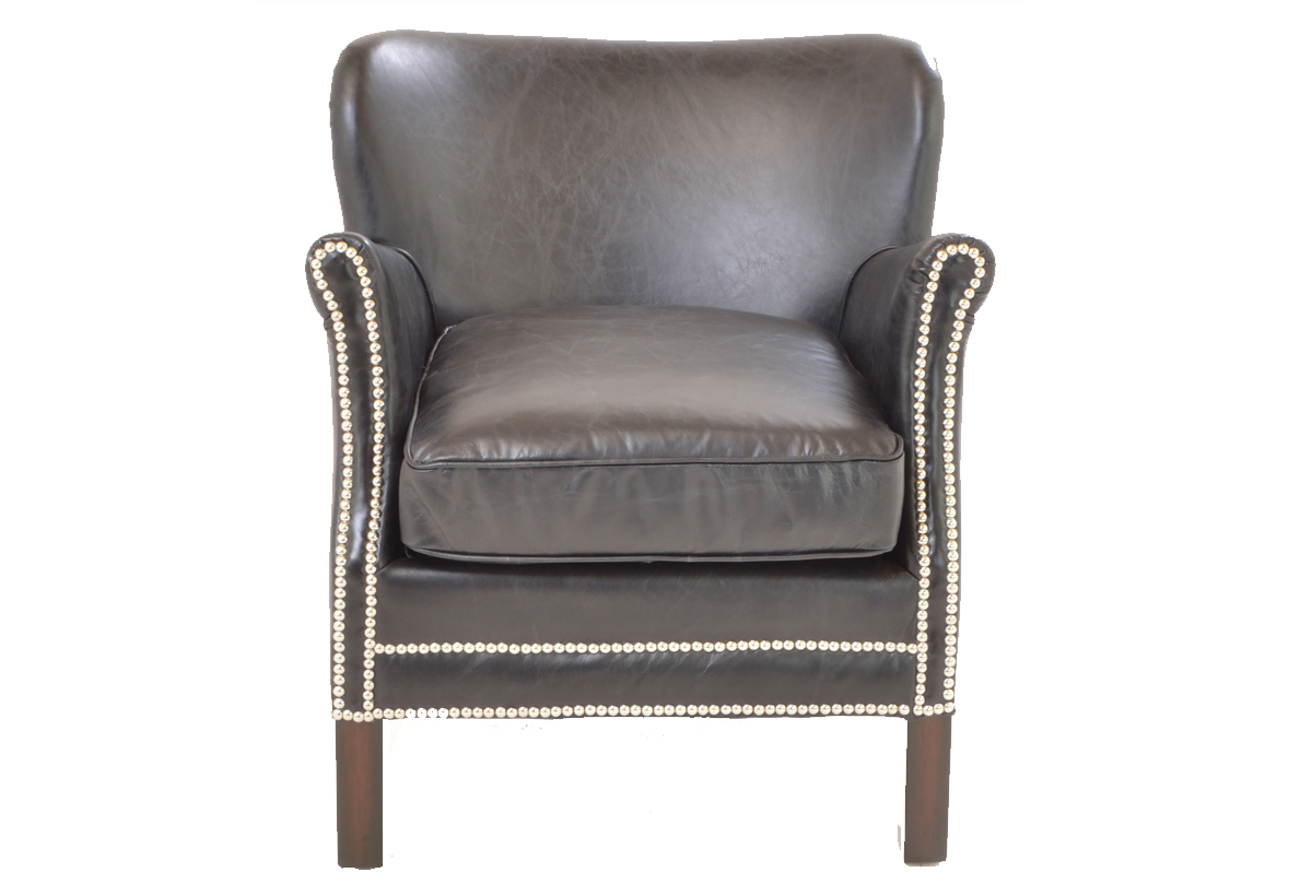 Vintage Black Leather Club Chair Contemporary by Ancient Mariner