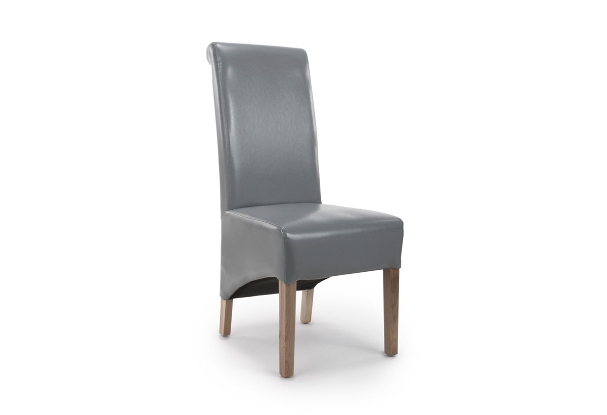 Krista Roll Back Bonded Leather Grey Dining Chair Contemporary by