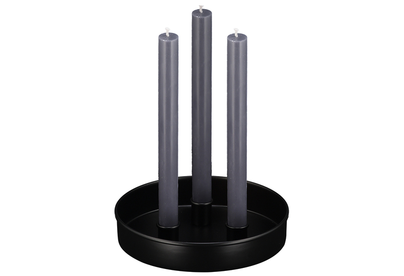 Small Round Metal Candle Platter In Jet Black Contemporary by British